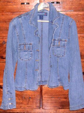 Adolfo Linen and Cotton Blue Jean Jcket size M